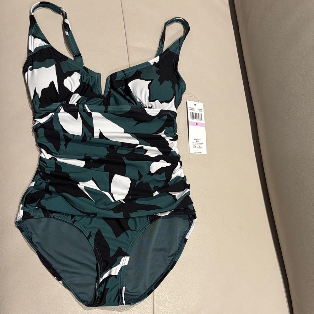 Anne Cole Teal and Black One-Piece Swimsuit